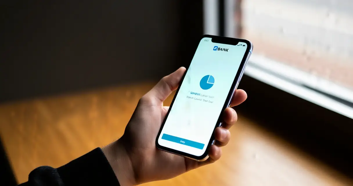 Henkilö käyttää pankkisovellusta mobiililaitteella vedonlyönnin talletukseen